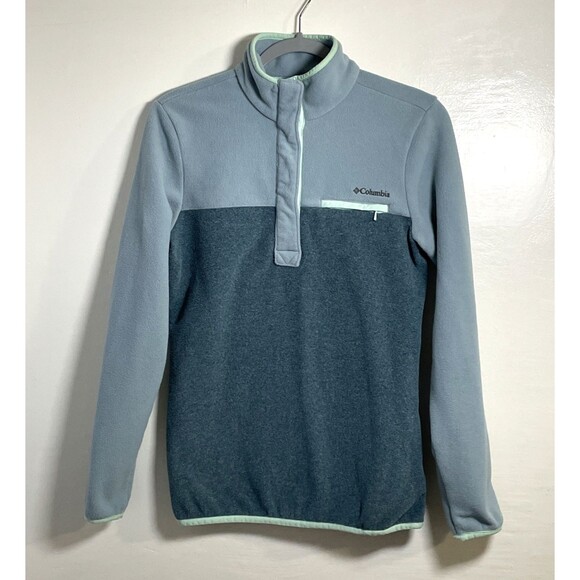Columbia Mountain Side Pullover Fleece Women's Size XS Snap Blue & Green - Picture 2 of 9